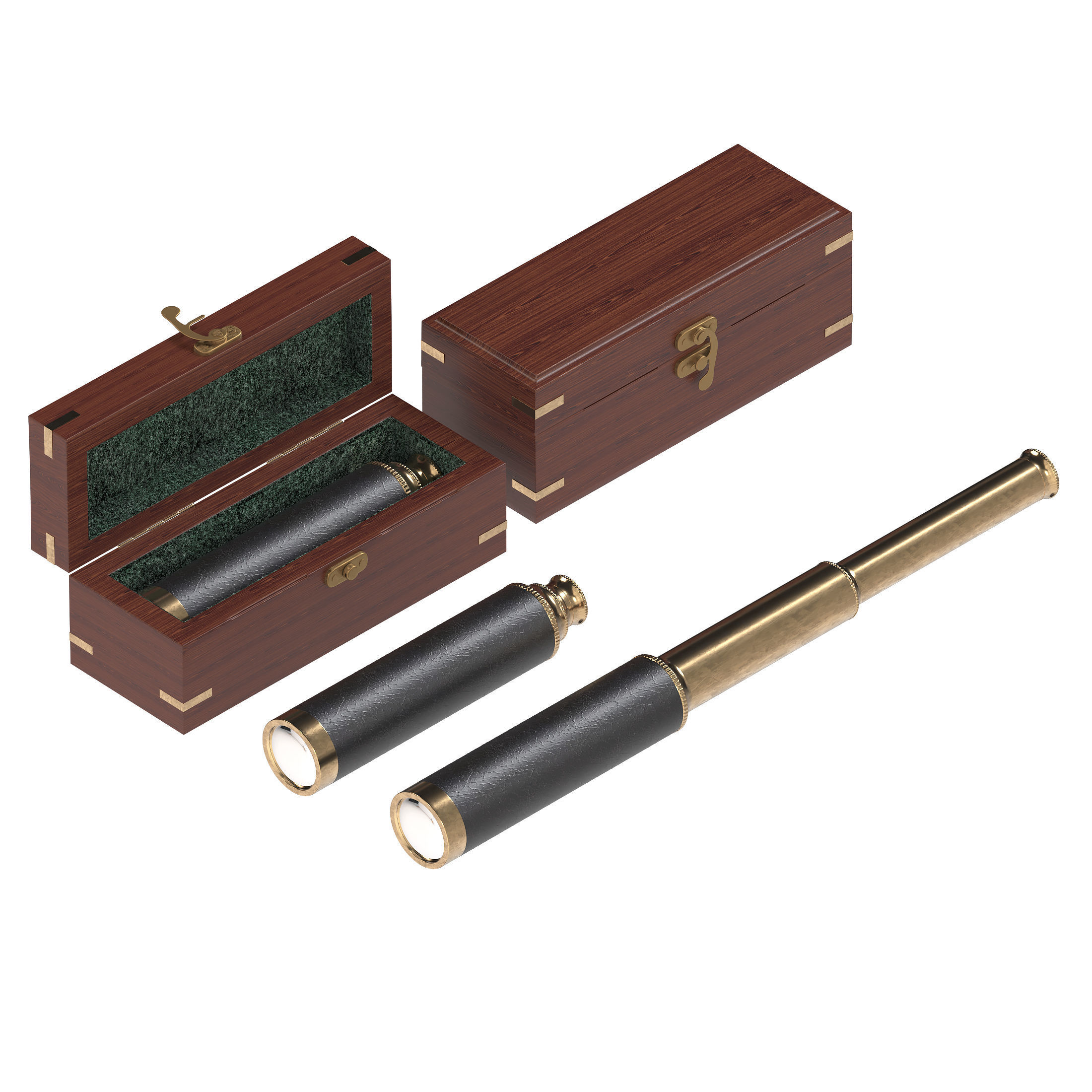 Spyglass wooden box with magnifying glass inside Low-poly 3D model_4