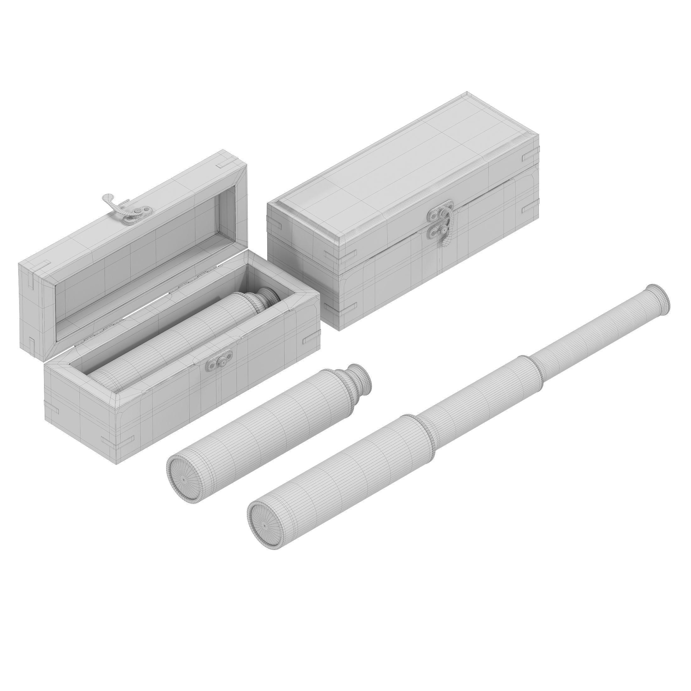Spyglass wooden box with magnifying glass inside Low-poly 3D model_5