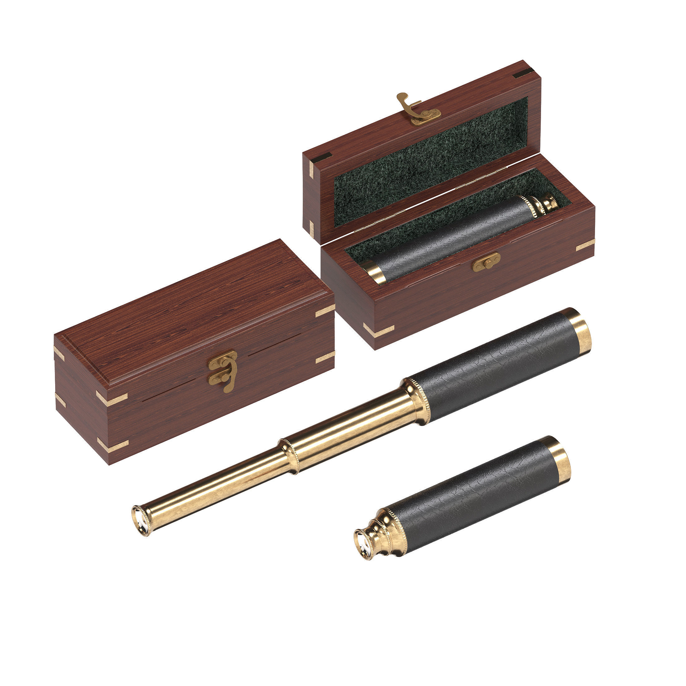 Spyglass wooden box with magnifying glass inside Low-poly 3D model_3