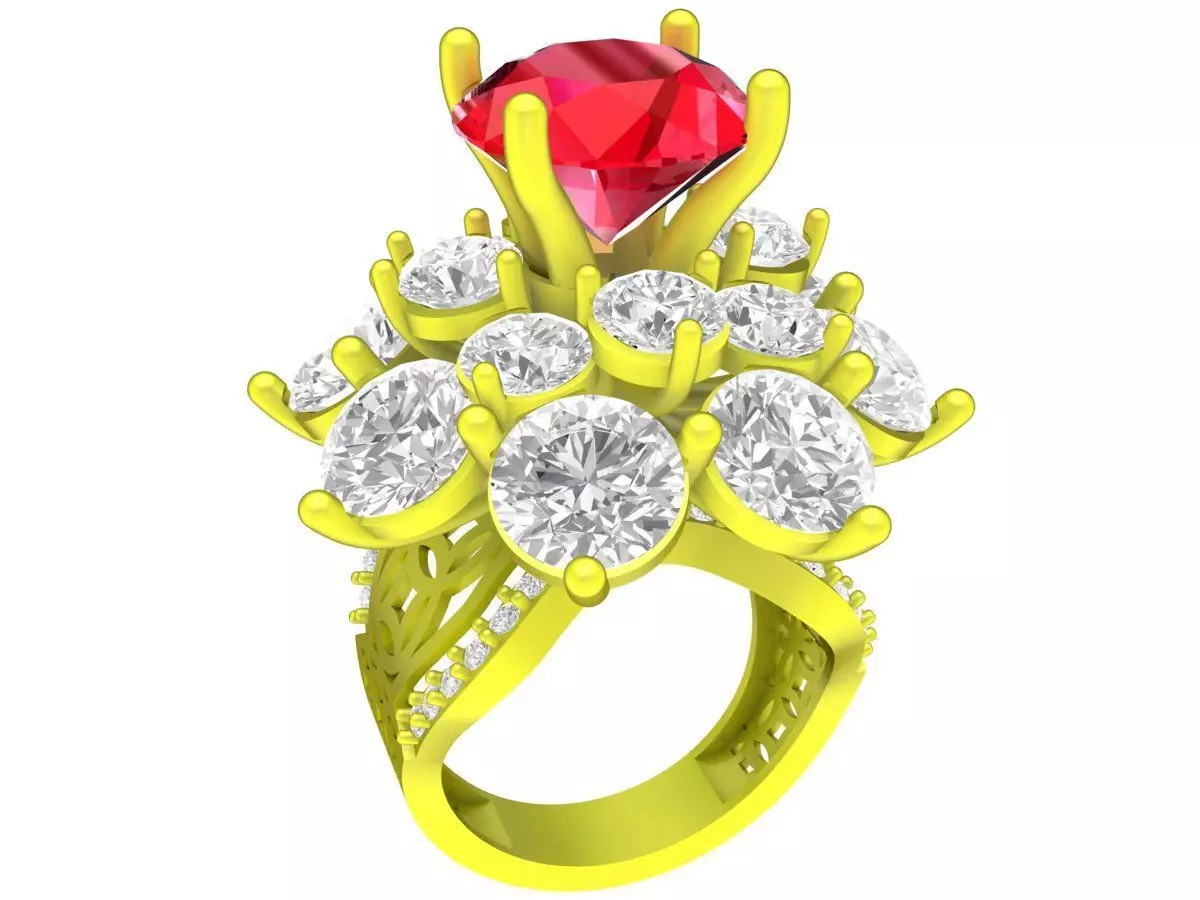 Luxury Round Cluster Gemstone Ring 3D Model for Fine Jewelr 4310 3D print model