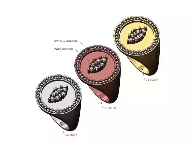 Cluster diamond halo round signet ring US sizes 7 8 9