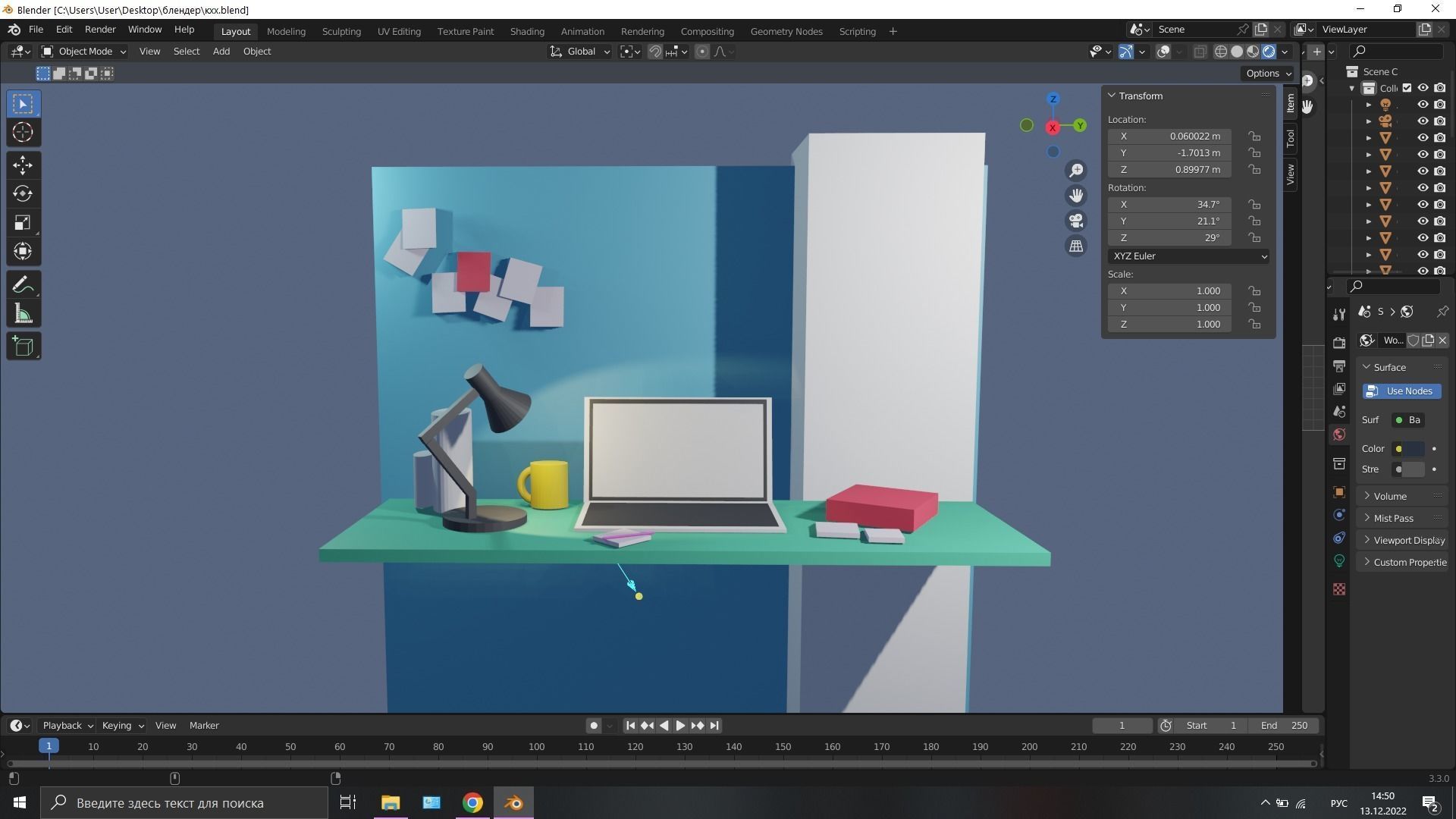 Desktop desk with laptop and lamp 3D model_7