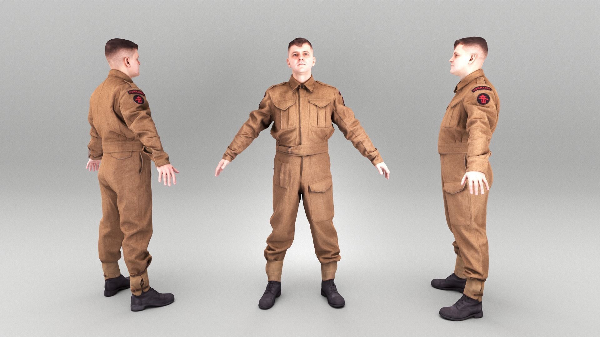 British soldier ready for animation 385 Low-poly 3D model_3