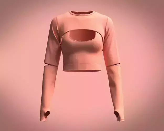 Girls long sleeve rib top with Ribbed Bra-Crown Neck