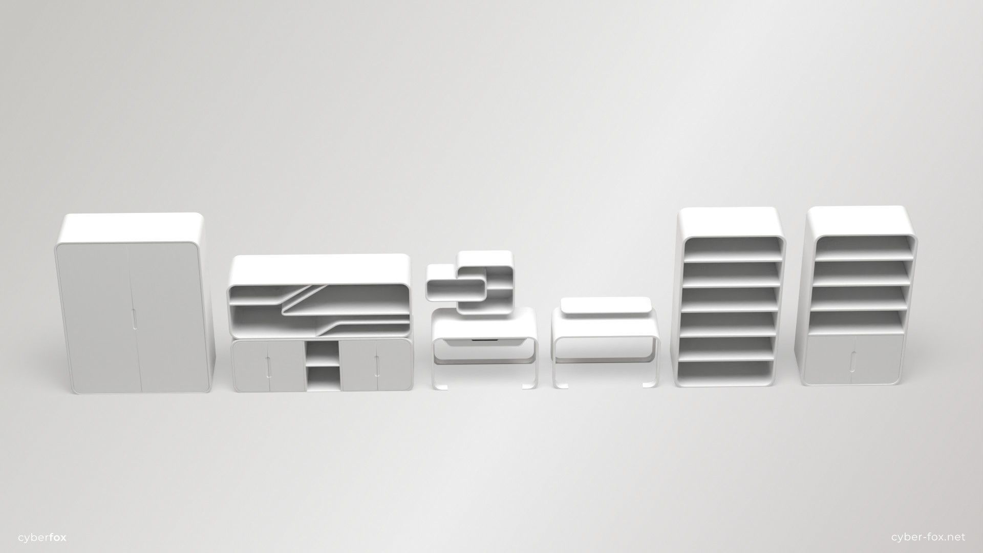 Shelves and Cabinets Furniture Set Low-poly 3D model_1