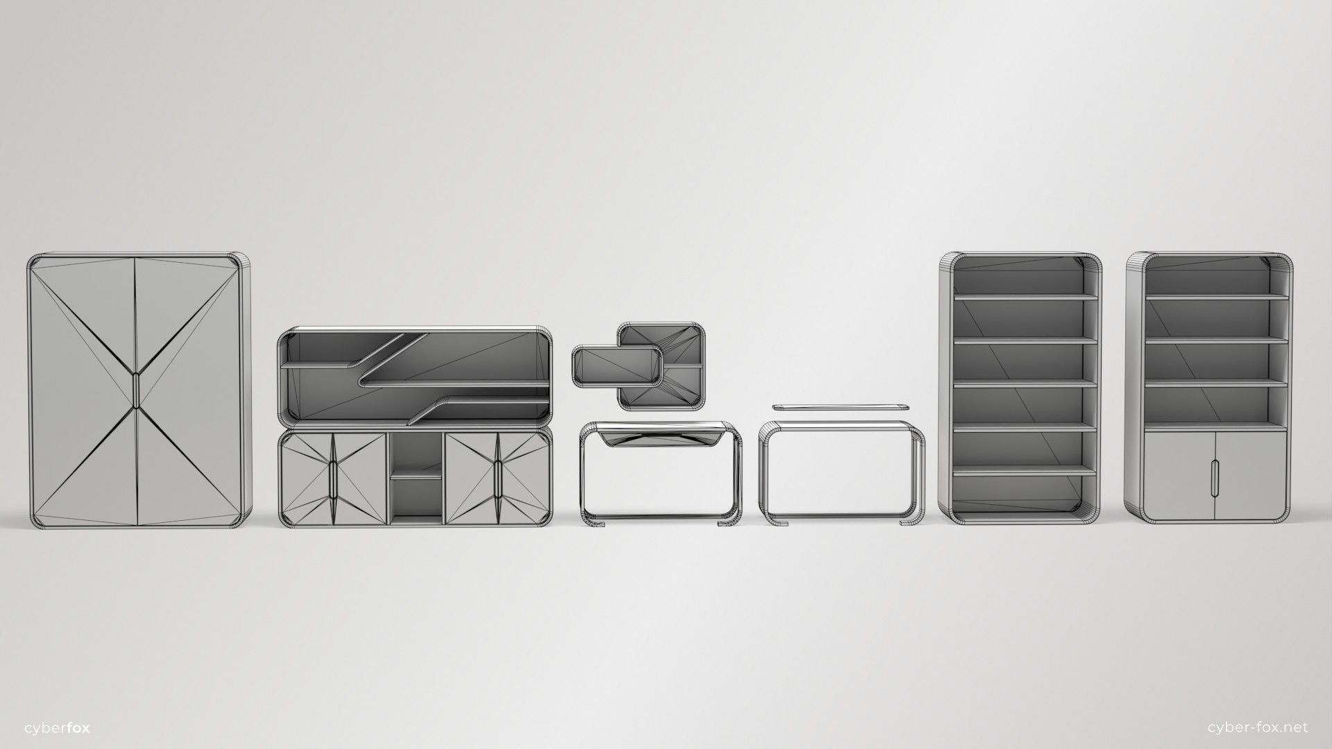 Shelves and Cabinets Furniture Set Low-poly 3D model_3