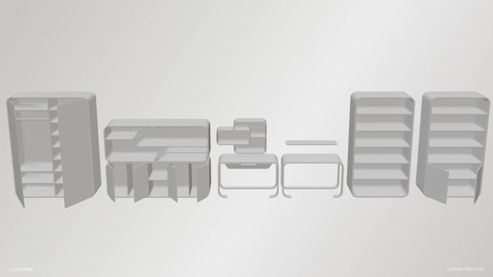 Shelves and Cabinets Furniture Set Low-poly 3D model_2