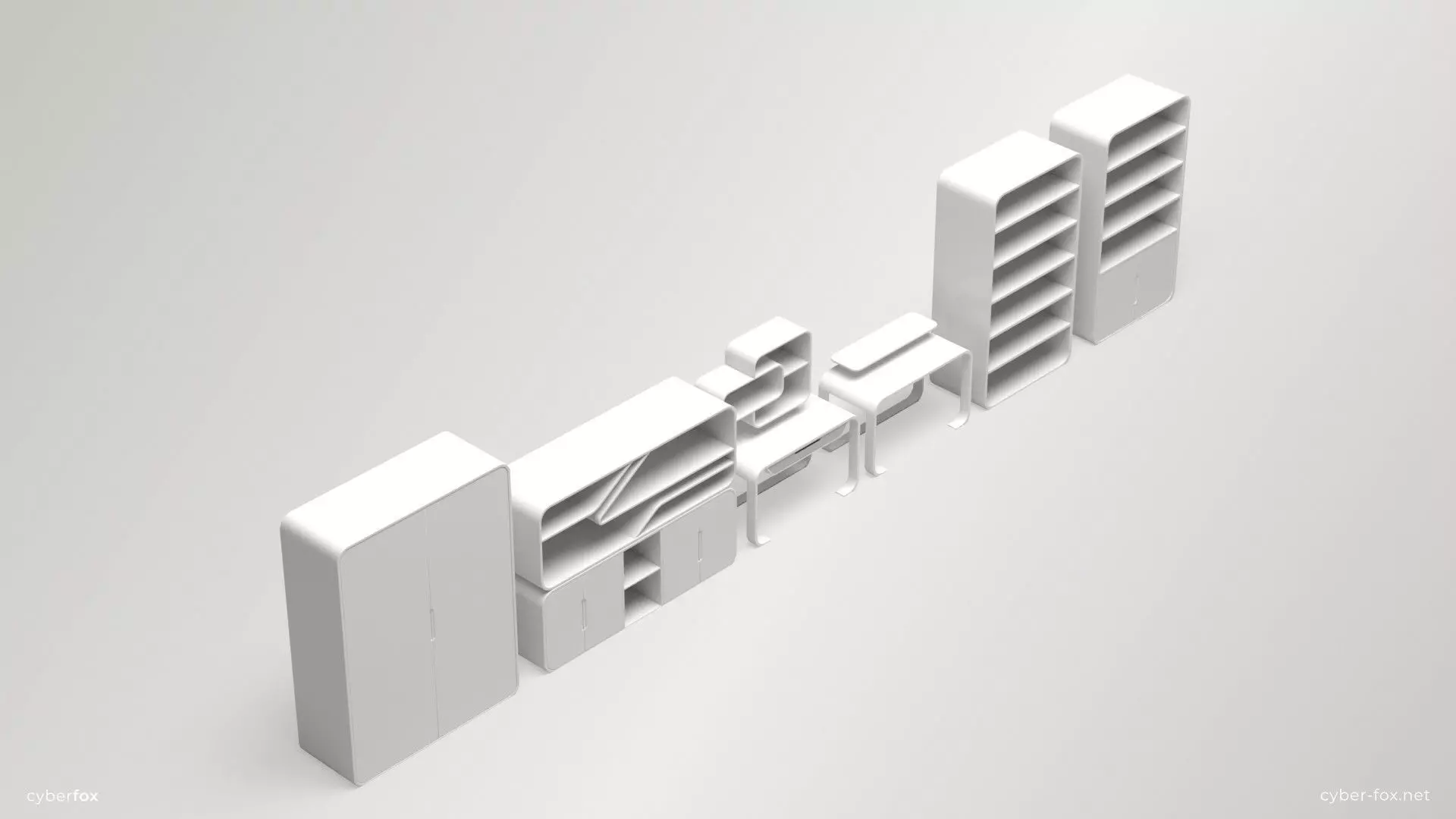 Shelves and Cabinets Furniture Set Low-poly 3D model_0