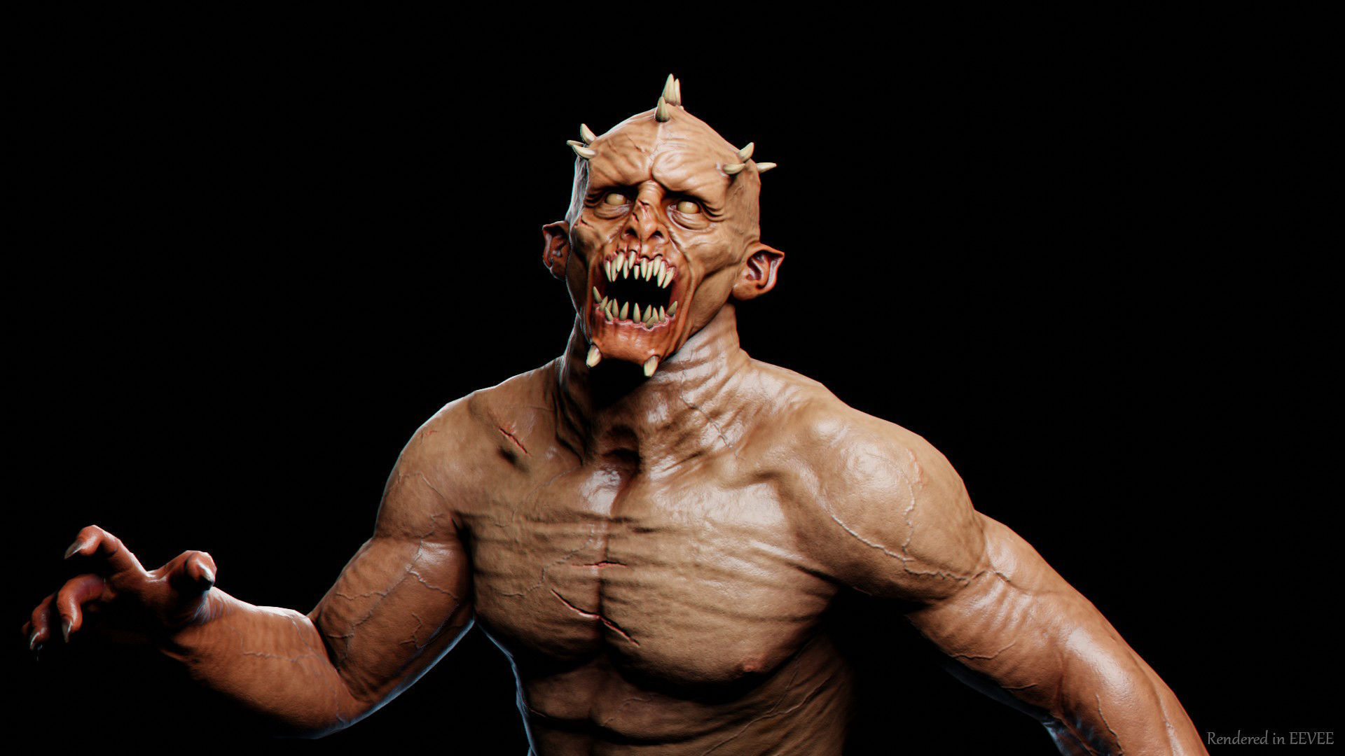 Mutant zombie Low-poly 3D model_3