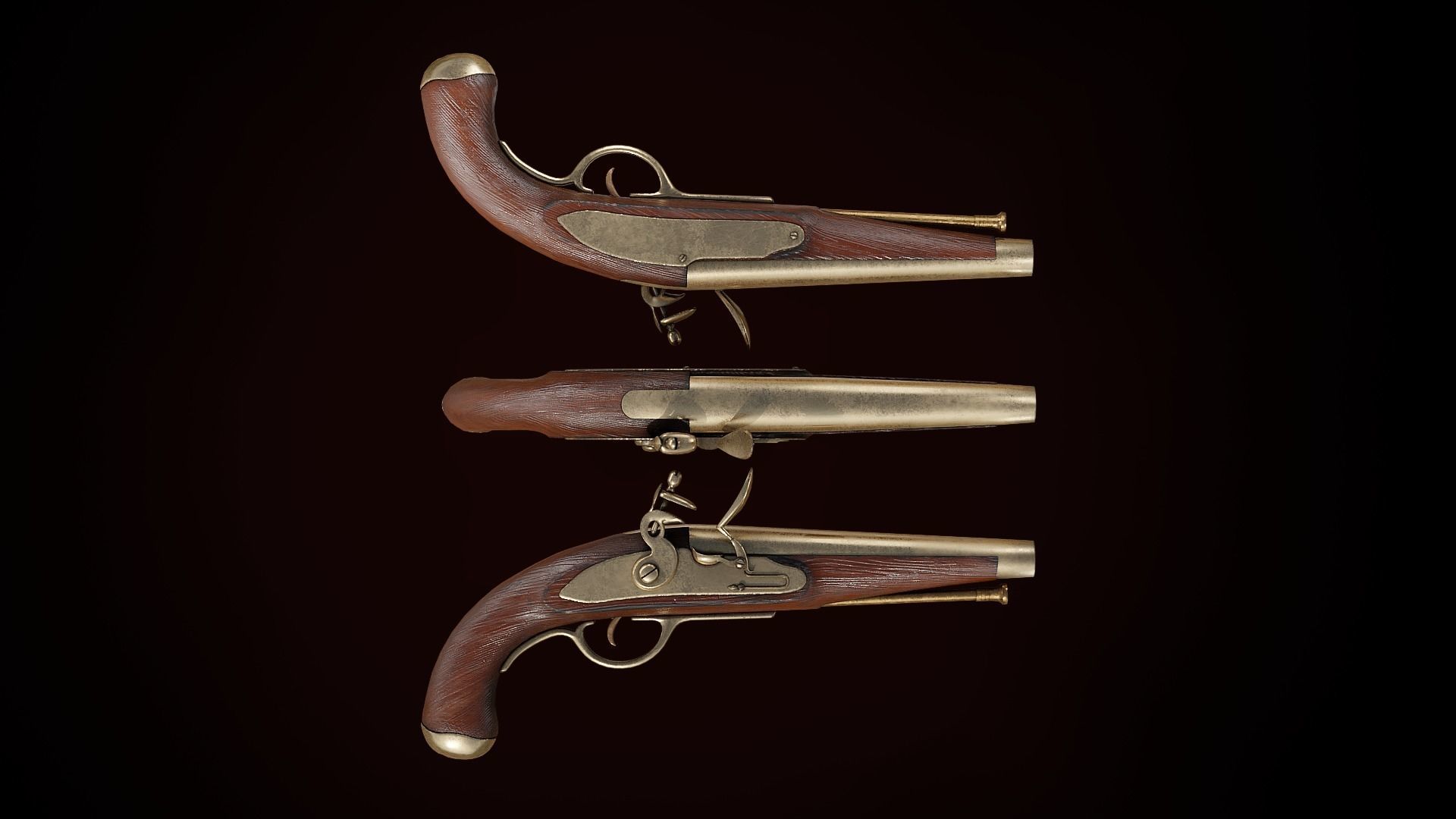 Flintlock Pistol Low-poly 3D model_6