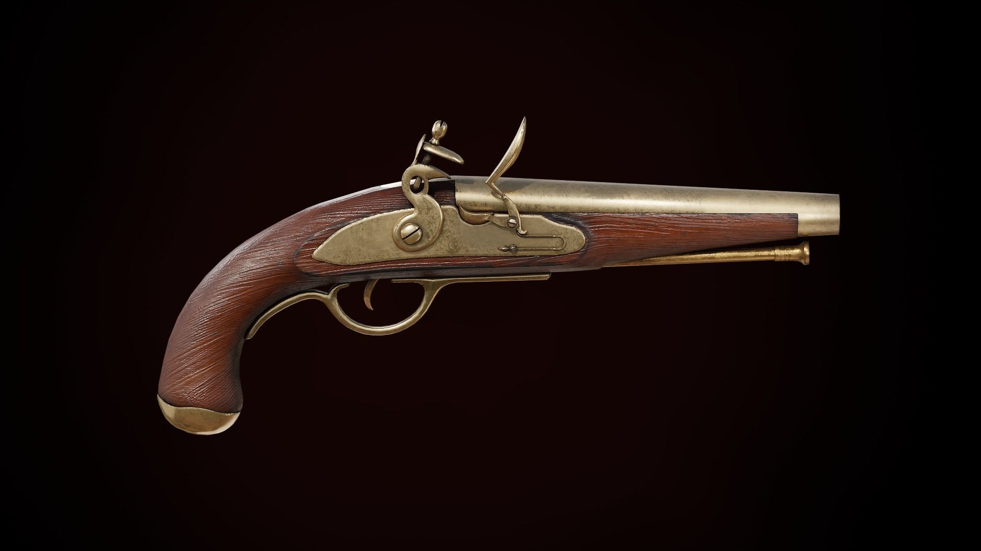 Flintlock Pistol Low-poly 3D model_5