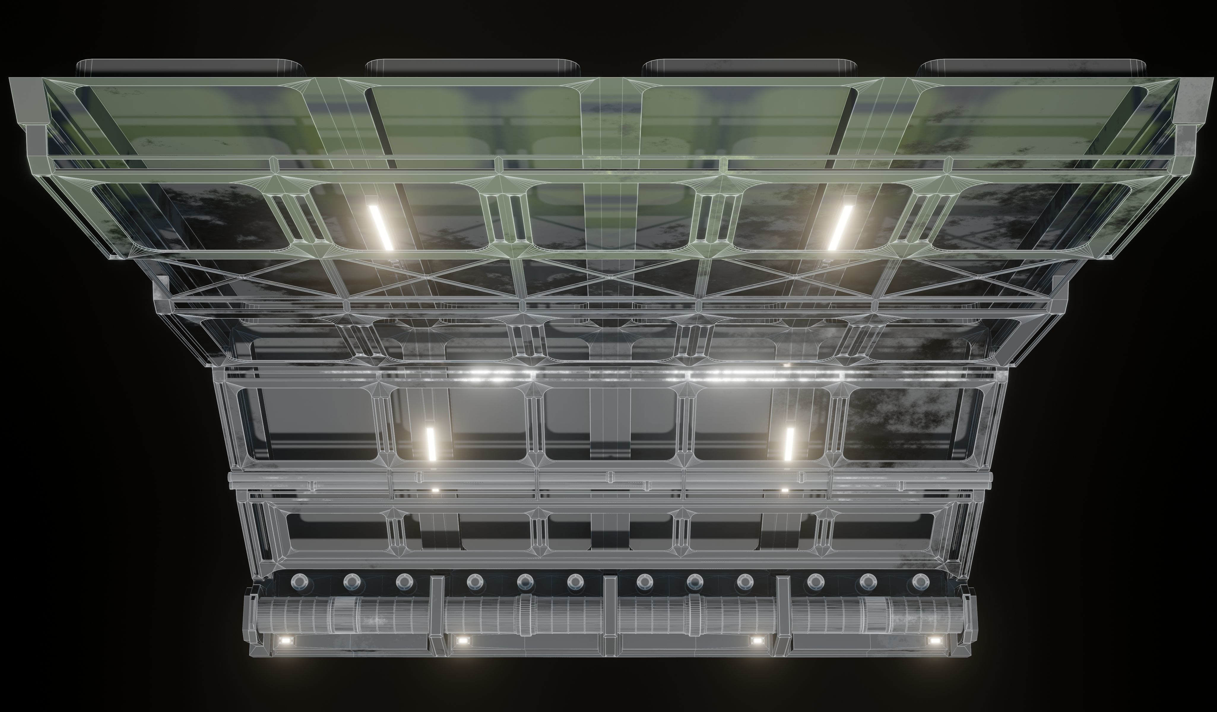 Sci-fi interior great hall 3D model_2