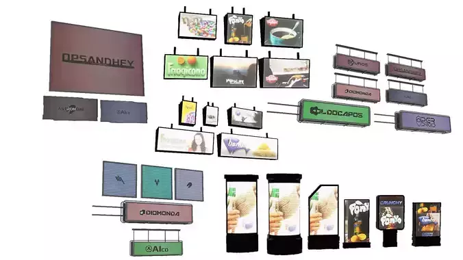 Cyberpunk Signs Low-poly 3D model