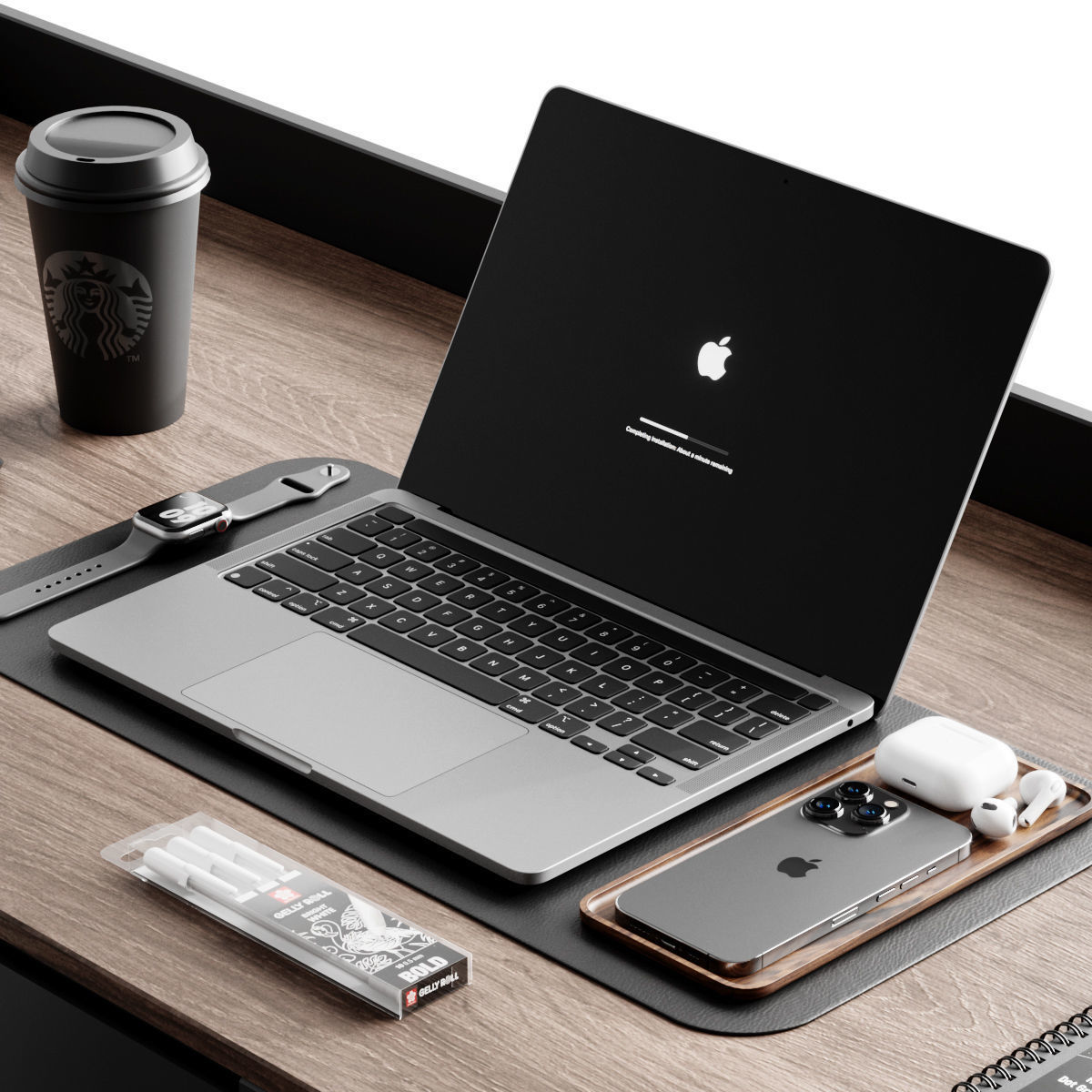 Workplace 5 office desk with laptop and chair 3D model_3