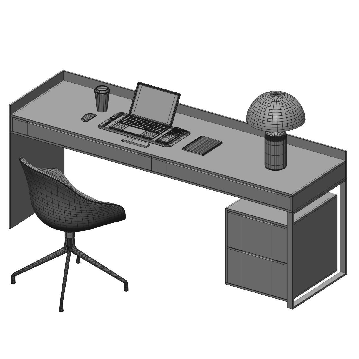 Workplace 5 office desk with laptop and chair 3D model_4
