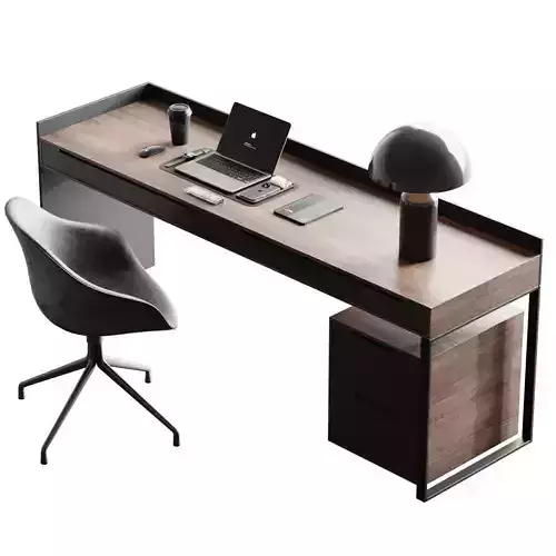 Workplace 5 office desk with laptop and chair 3D model