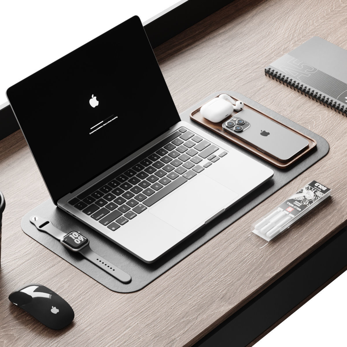 Workplace 5 office desk with laptop and chair 3D model_2