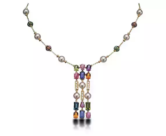 YD242 multi-colored pearl and diamond necklace