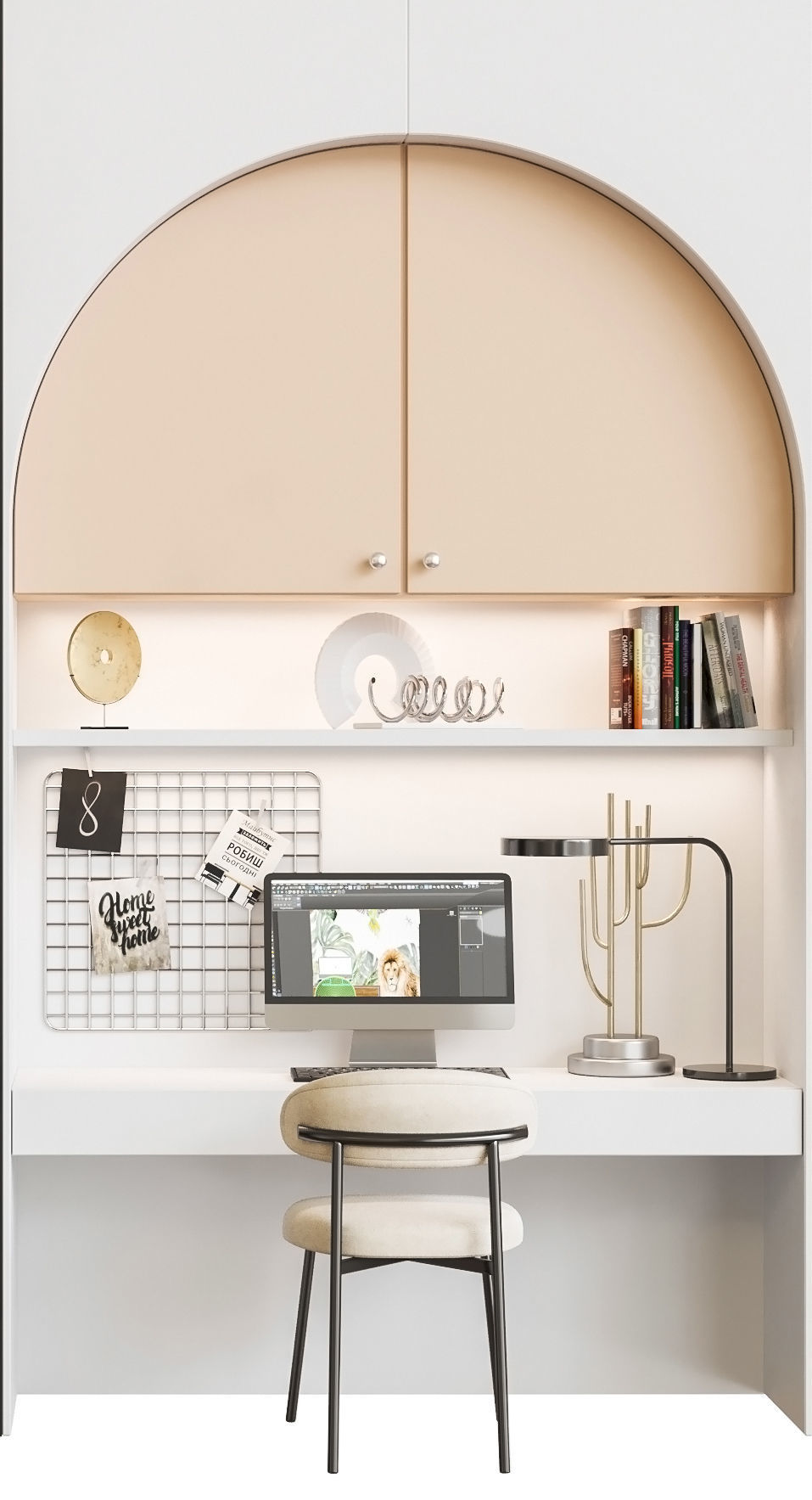 Children wardrobe with a workplace for lessons 3D model_2