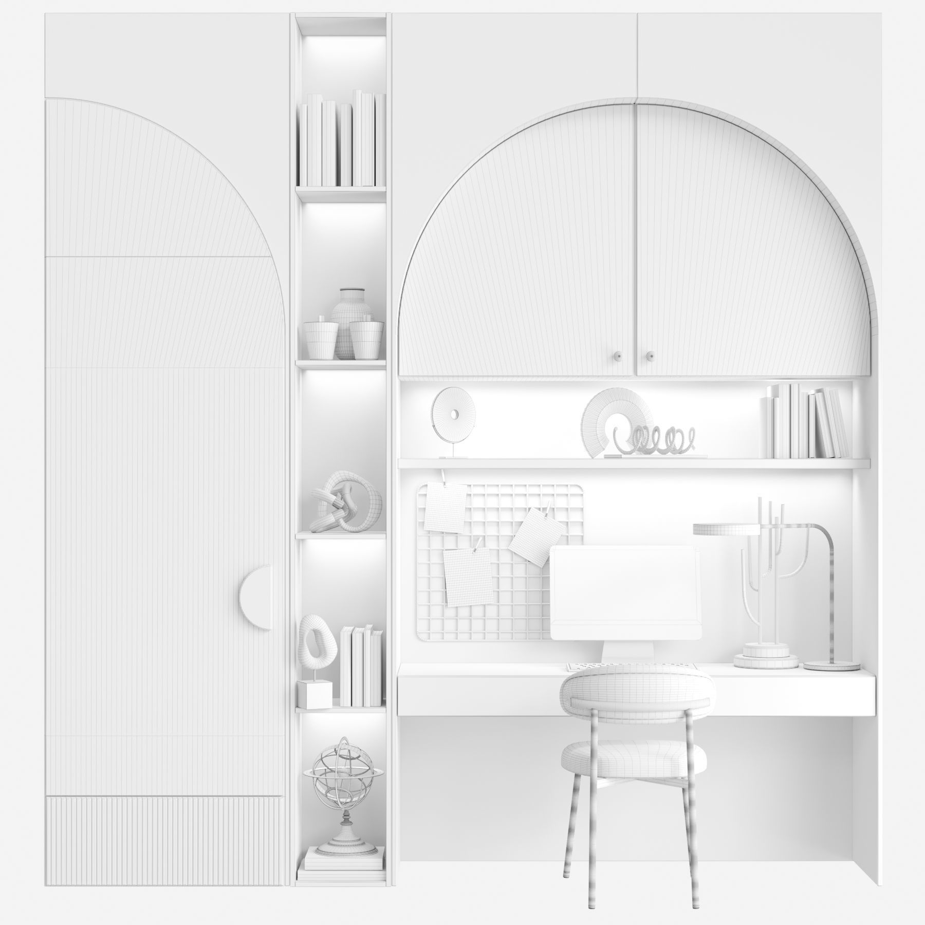 Children wardrobe with a workplace for lessons 3D model_1