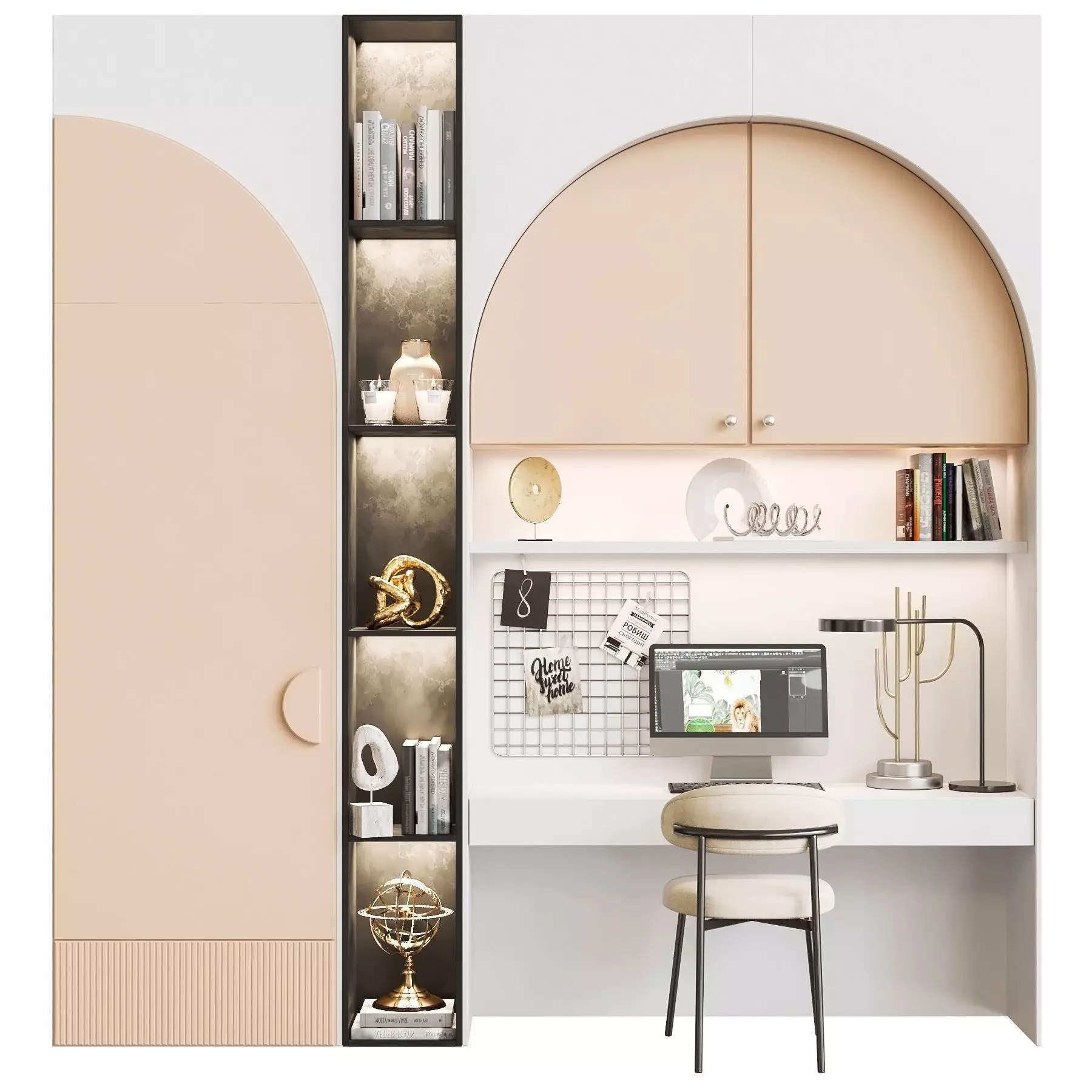 Children wardrobe with a workplace for lessons 3D model_0