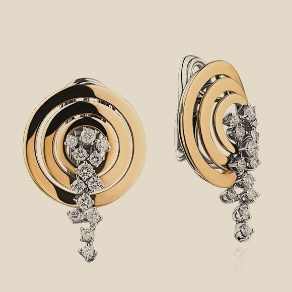 YD247 pair of gold and silver earrings 3D print model_4