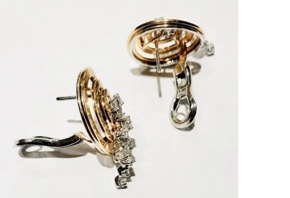 YD247 pair of gold and silver earrings 3D print model_9