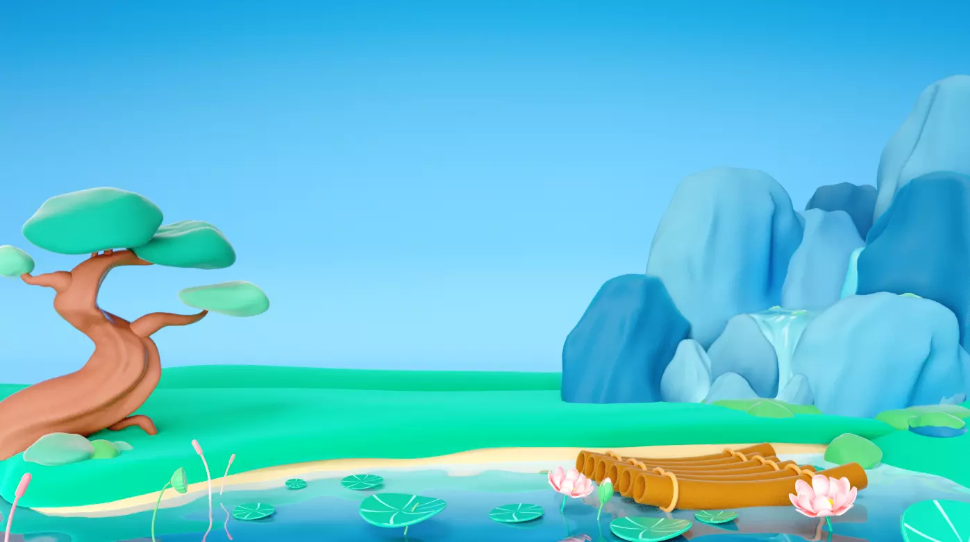 cartoon pond scene 3D model_0