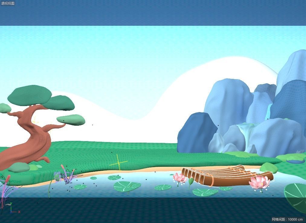 cartoon pond scene 3D model_1