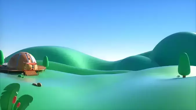 Cartoon forest cabin scene