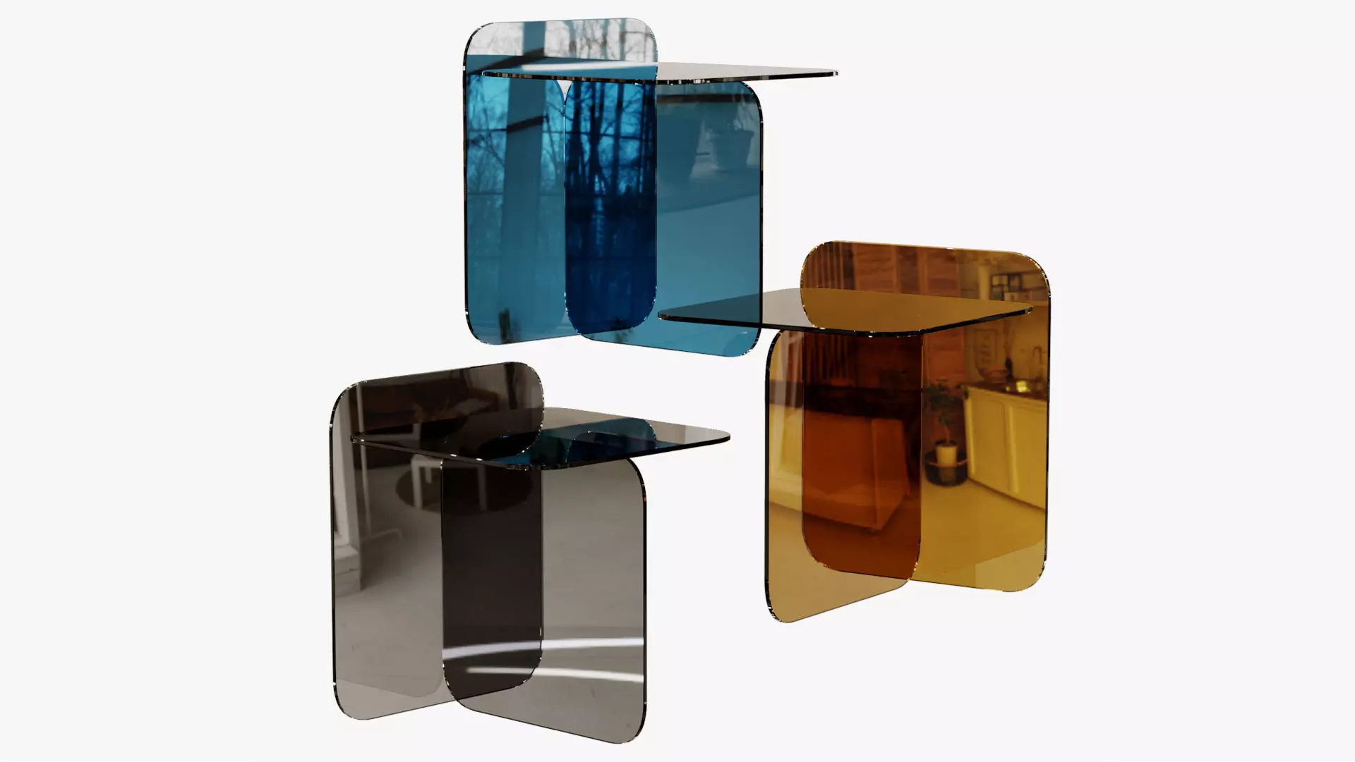 Modern Acrylic Table - Orange - Blue - 3 Colors 3D model_0