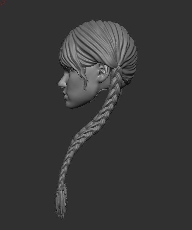 Wednesday Addams Head and Hair 2 pieces 3D Stl for Print 3D print model_5