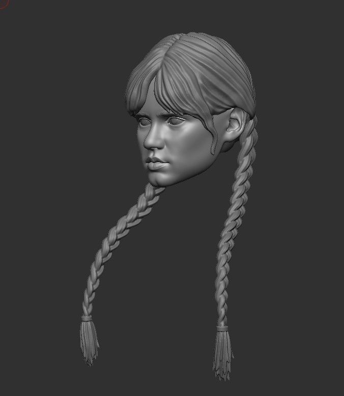 Wednesday Addams Head and Hair 2 pieces 3D Stl for Print 3D print model_6