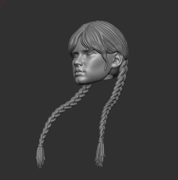 Wednesday Addams Head and Hair 2 pieces 3D Stl for Print 3D print model_4