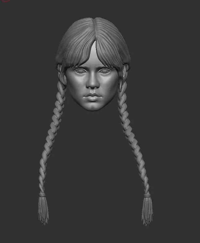 Wednesday Addams Head and Hair 2 pieces 3D Stl for Print 3D print model_0