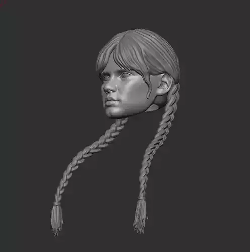 Wednesday Addams Jenna Ortega Head with Hair 3D Stl for Print