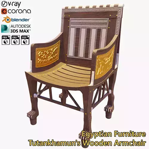 Egyptian Furniture Kit Tutankhamuns Wooden Armchair 3D model