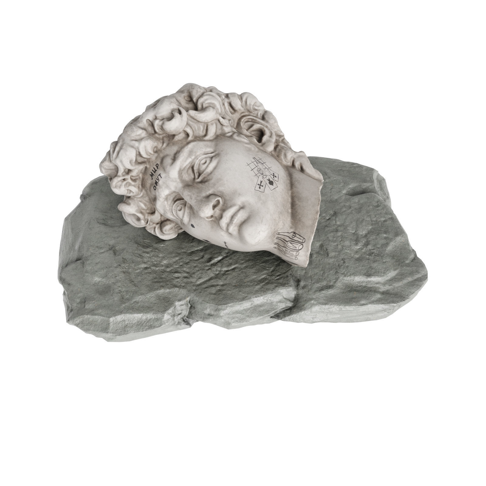 Laying David face Low-poly 3D model_2