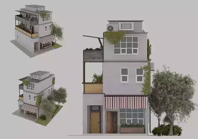 Japanese style apartment cafe shop building 3D model 3D model