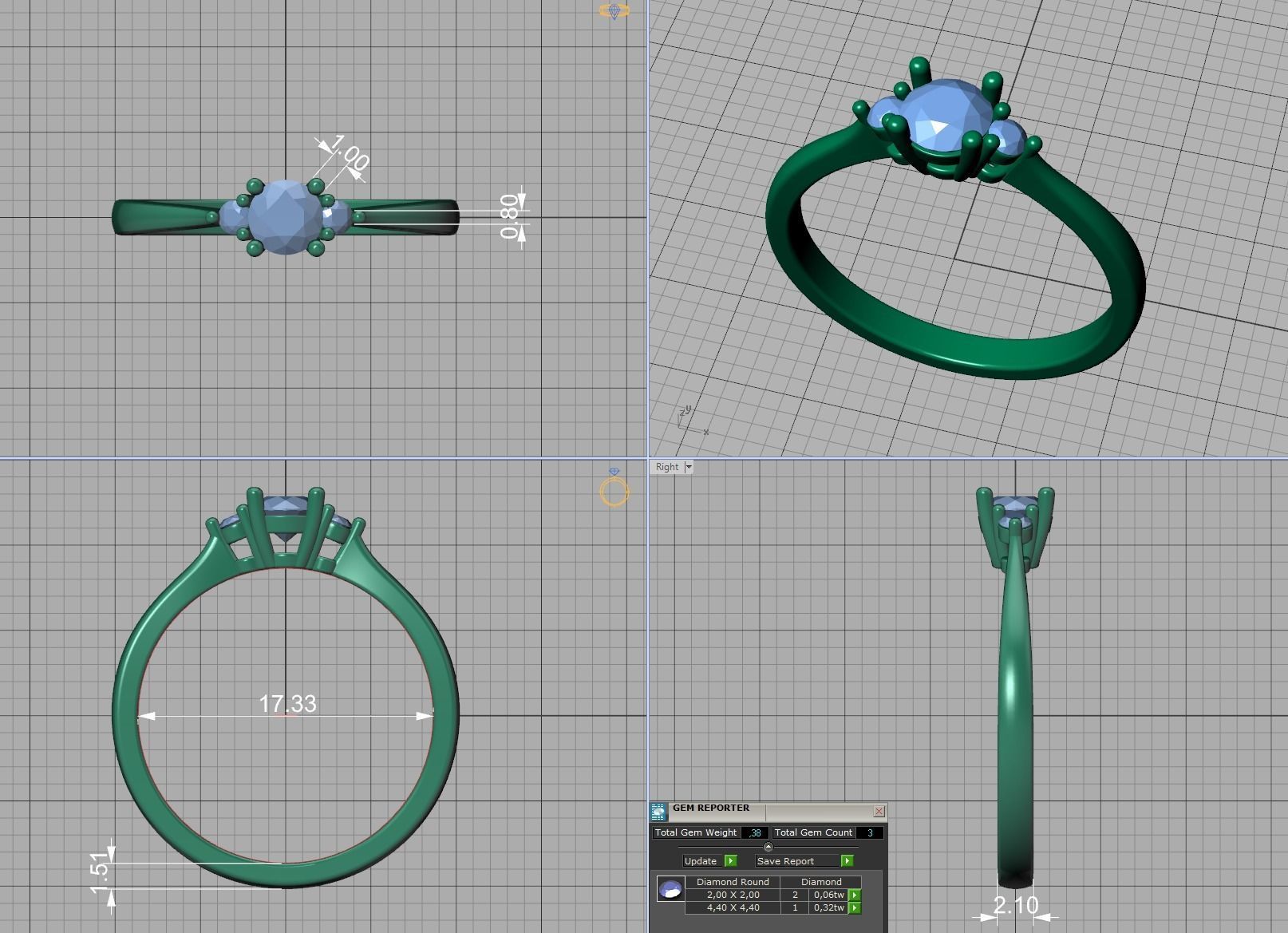 Birgit 3stone Engagement Ring  with 30 pointer stone  3D print model_9