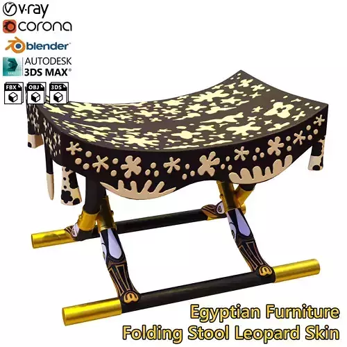 Egyptian Furniture Kit - Folding Stool Leopard Skin 3D model