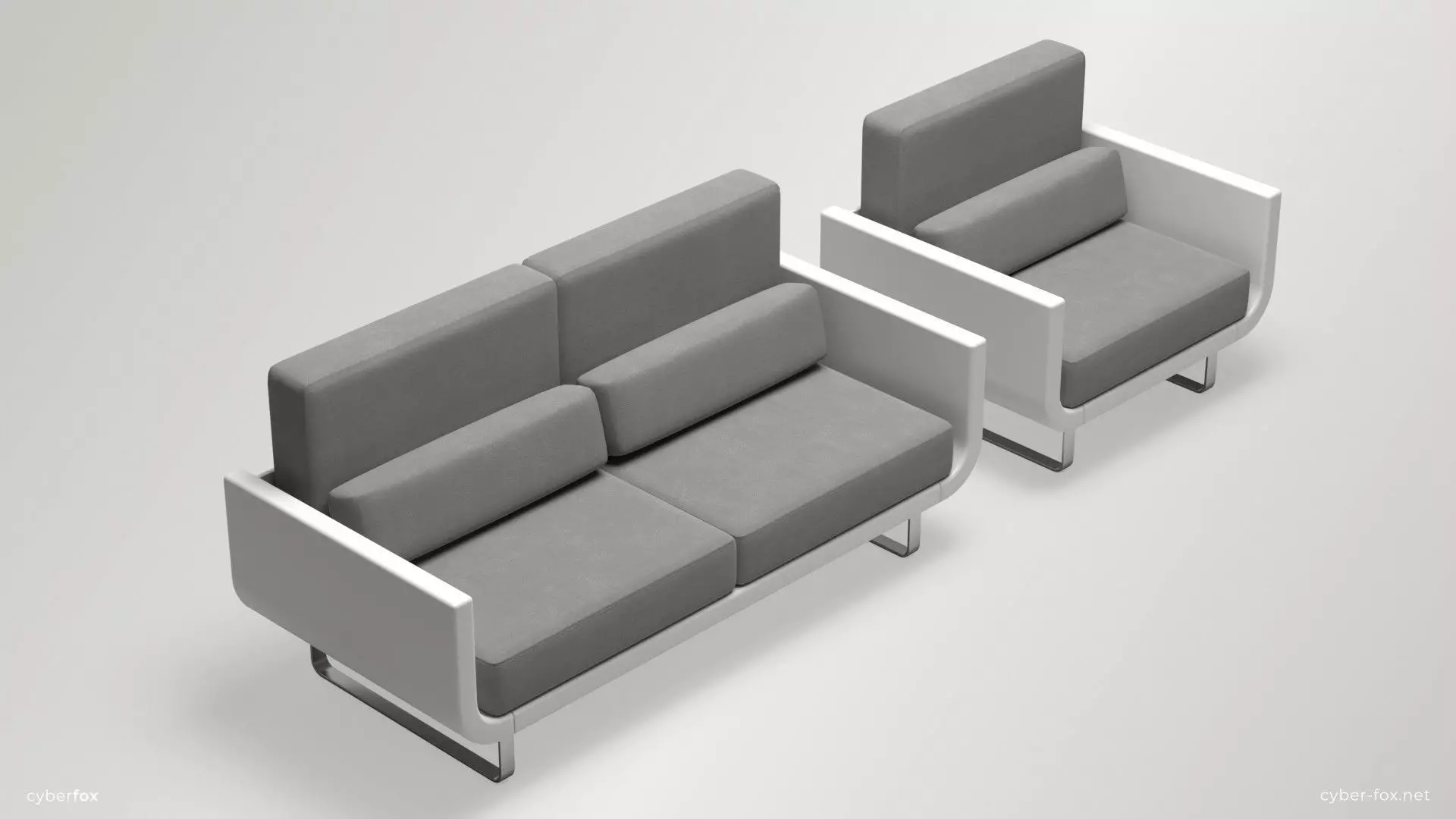 Futuristic Sofa and Armchair Set Low-poly 3D model_0