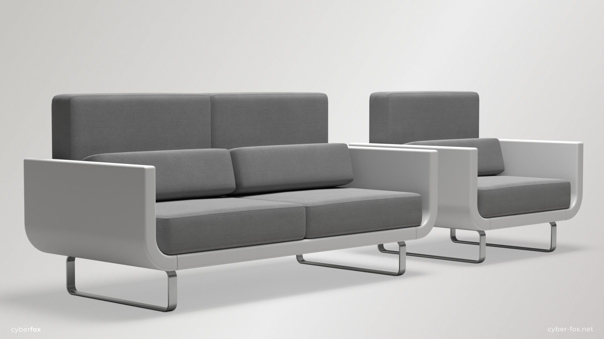 Futuristic Sofa and Armchair Set Low-poly 3D model_1