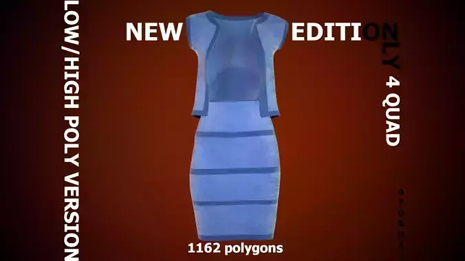  DRESS AND SKIRT with ONLY QUAD retopology CLOTHING WEAR  Low-poly 3D model
