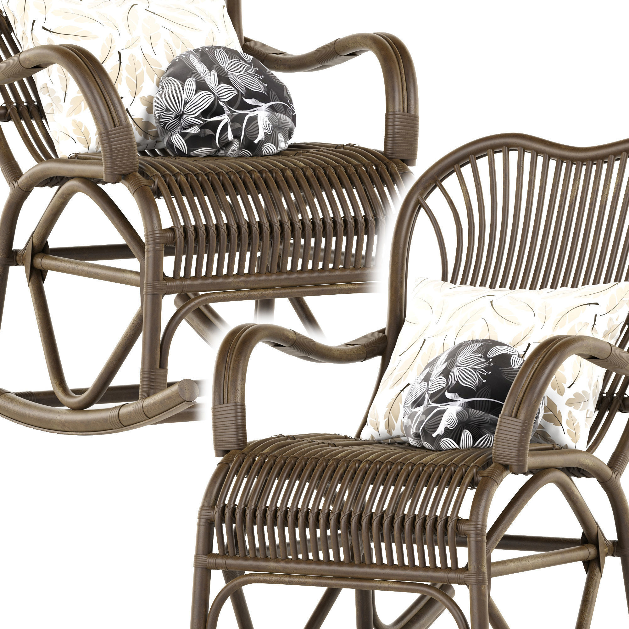 Vintage Rattan Rocking Chair 3D model_2