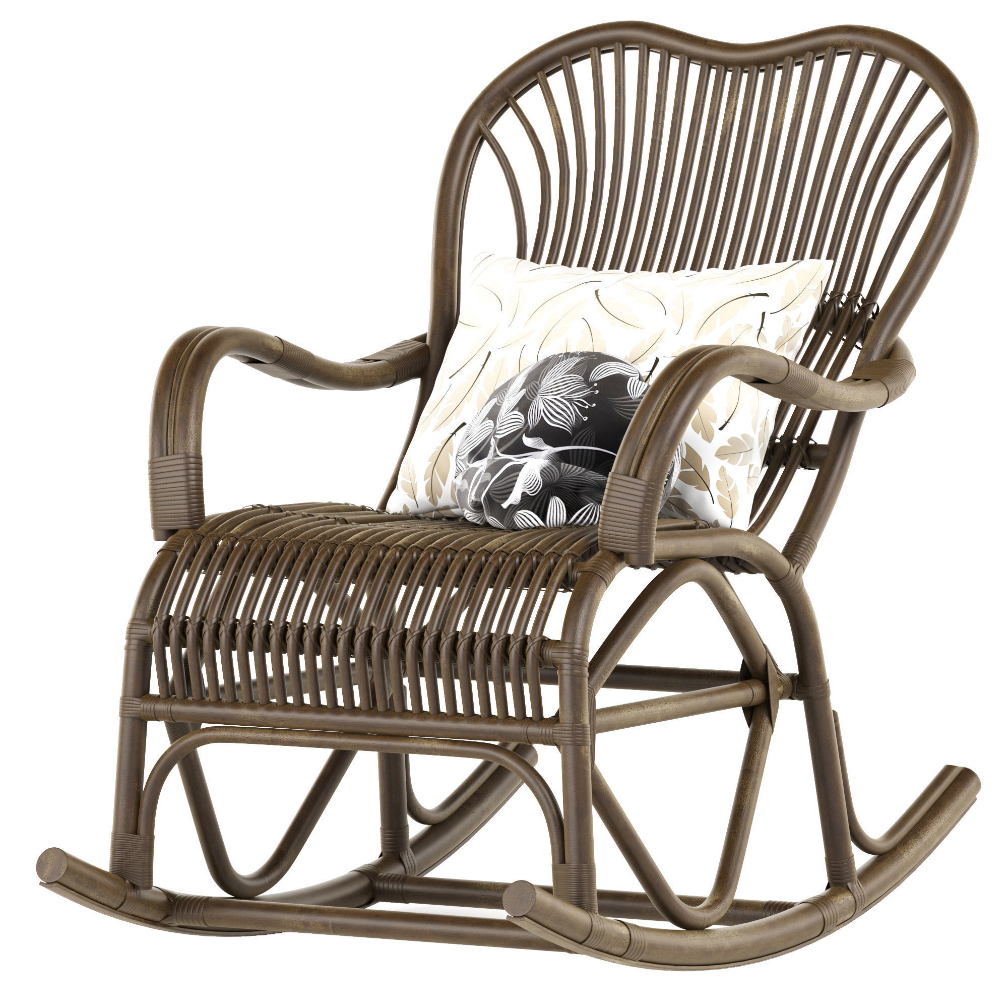 Vintage Rattan Rocking Chair 3D model_1