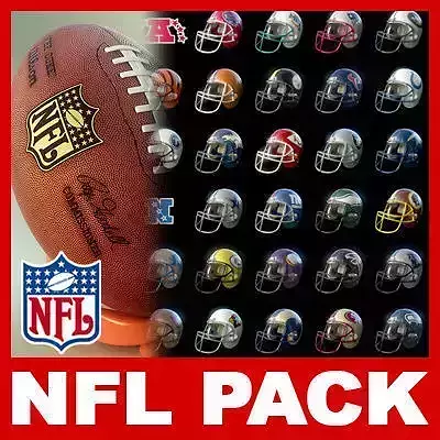 NFL Helmets and Ball Pack 3D model