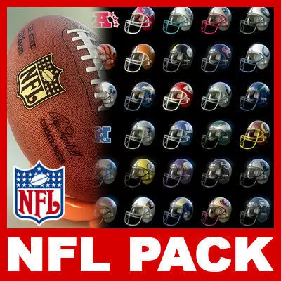NFL Helmets and Ball Pack 3D model