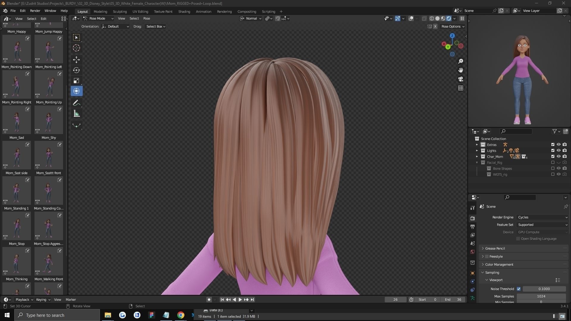 Cartoon Woman Rigged Low-poly 3D model_27