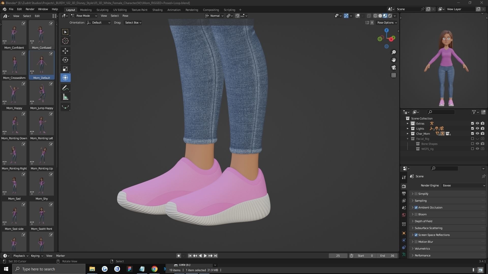 Cartoon Woman Rigged Low-poly 3D model_42